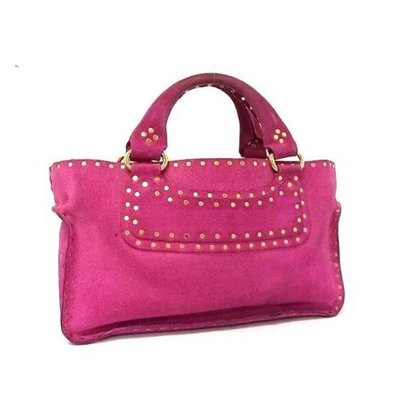 Celine (Authentic) Magenta Pink Suede & Gold Studded Top Handle Boogie Bag, VGUC - Picture 1 of 12